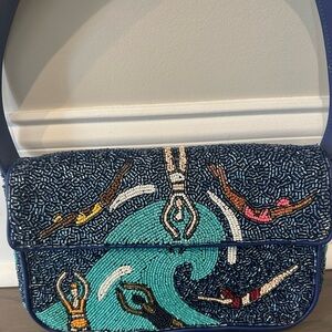 STAUD Blue Leather Interior with Gold Zipper